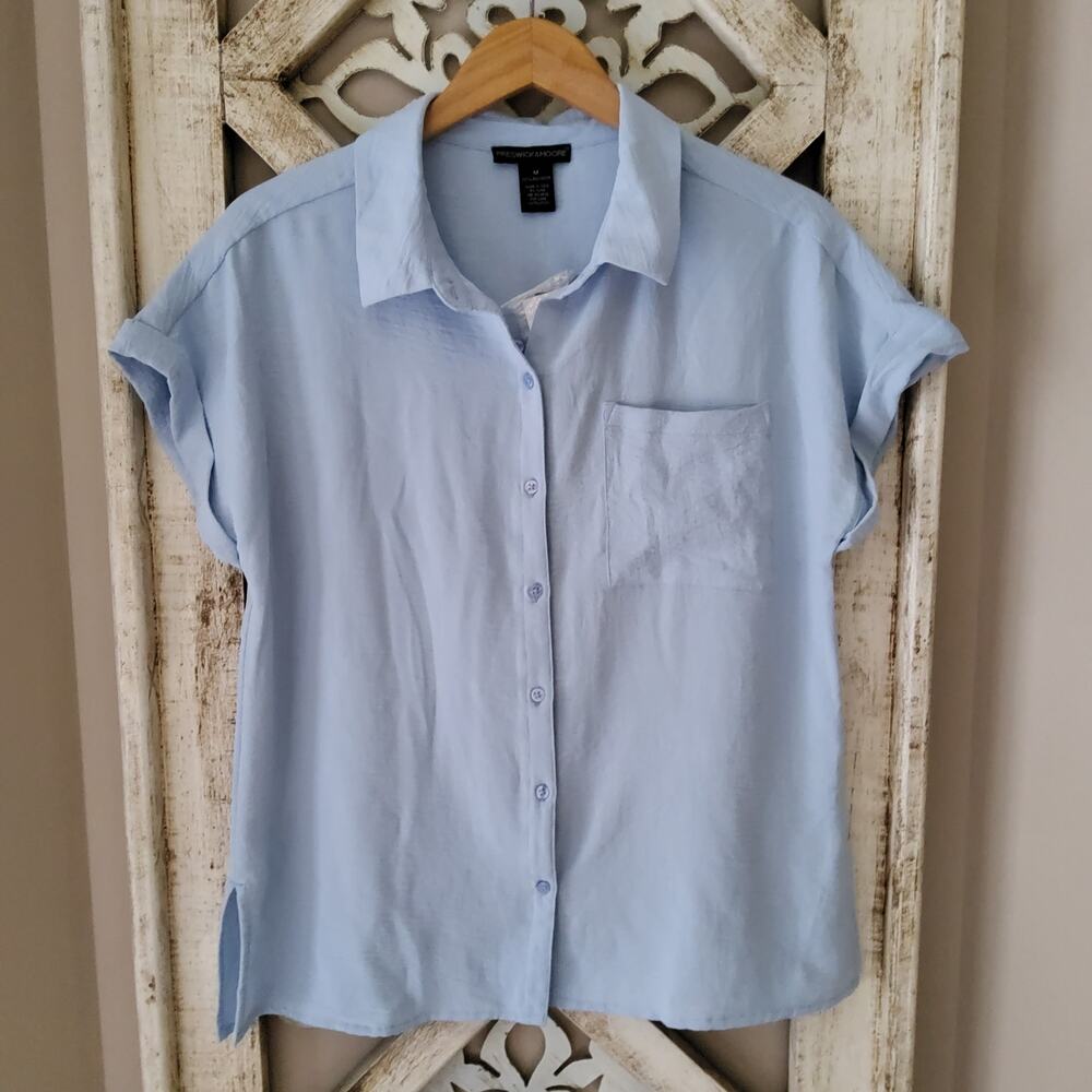 Preswick & Moore Light Blue Button Down Dolman Blouse Medium Minimalist Top